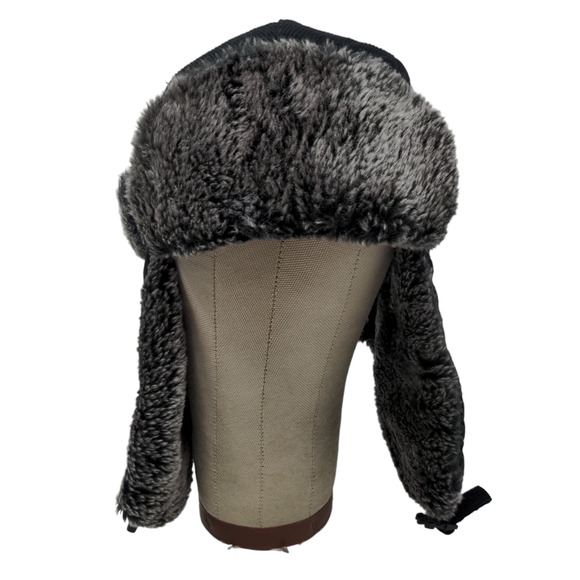KBEthos Men's Trapper Hat Black One Size Vegan Fur Trim Ear Flaps - Picture 1 of 9